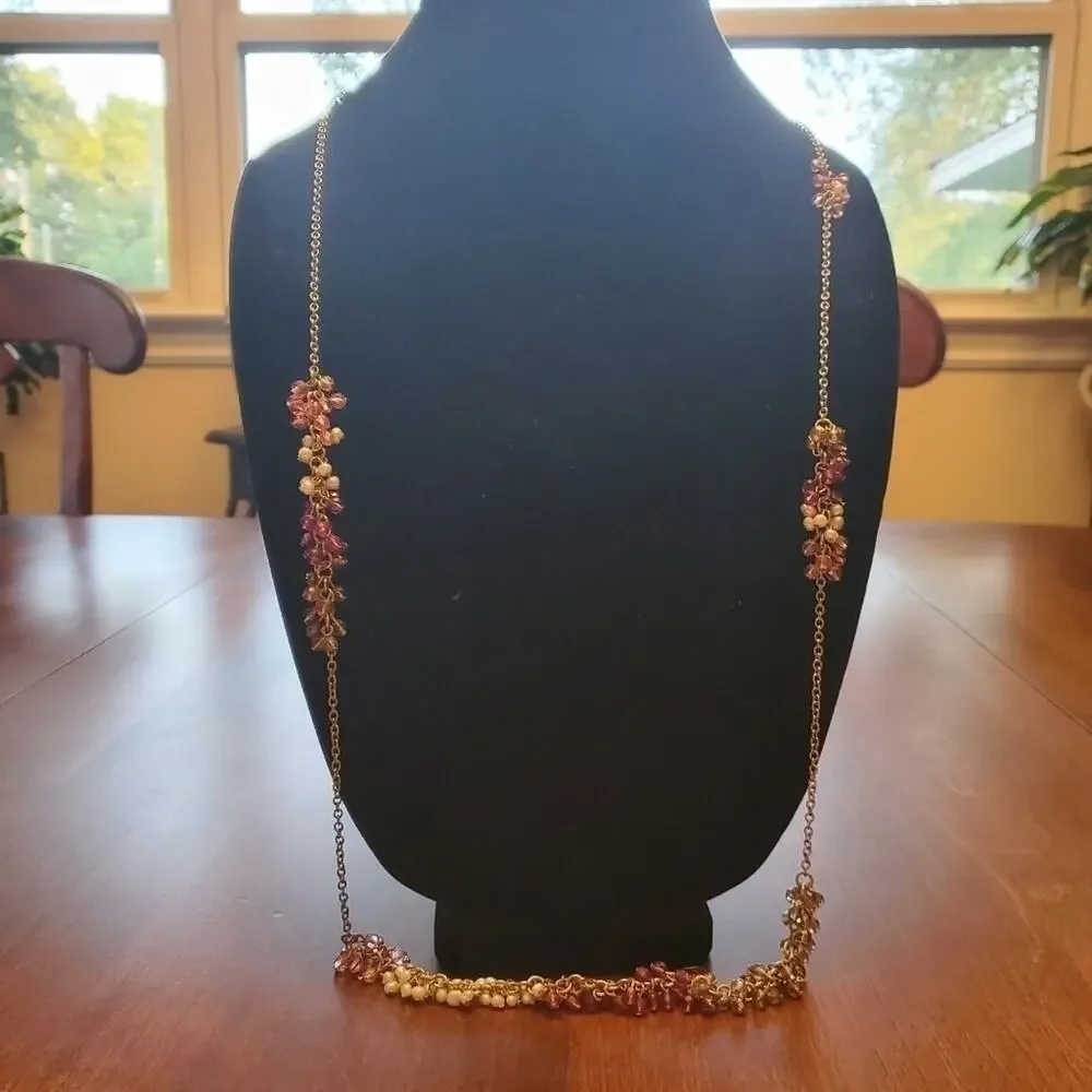 Coldwater Creek pink white and tan beaded long‎ necklace